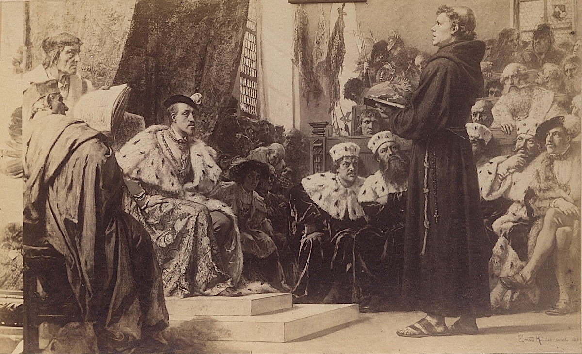 Martin Luther vor Karl V. und Dr. Eck beim Reichstag zu Worms.Aula des Ratgymnasiums zu Bielefeld (1887-1891)